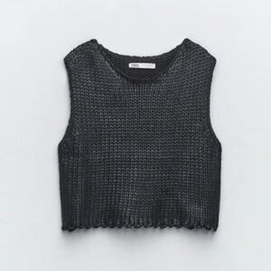 Zara Charcoal Cropped Ribbed Knit Tank